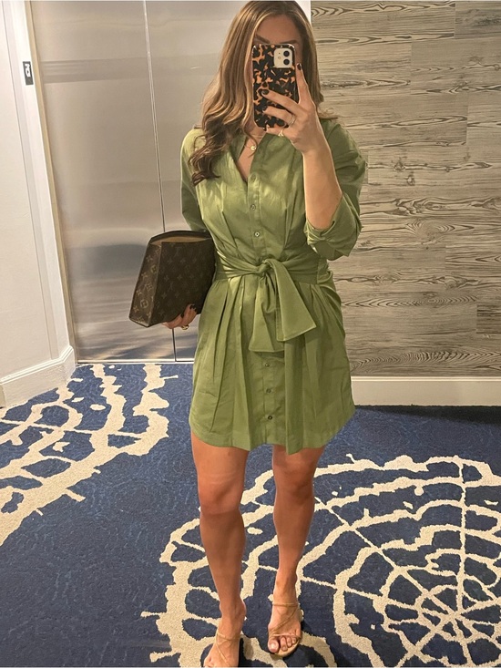 INTERMIX Dresses & Skirts - Intermix Olive Green Tie-Waist Mini Shirt Dress